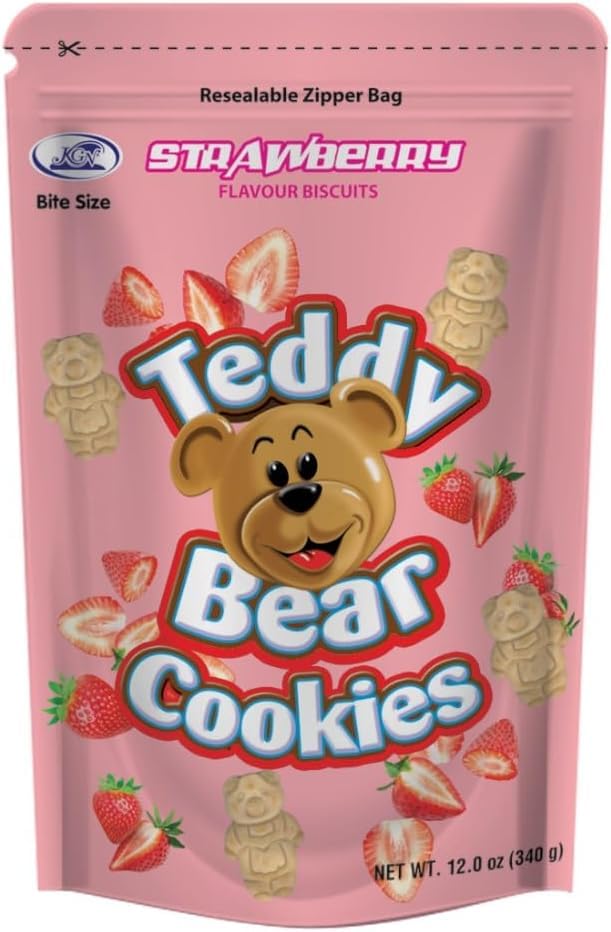 KGN Teddy Bear Cookies 340g Strawberry Flavour Delight Snack (12